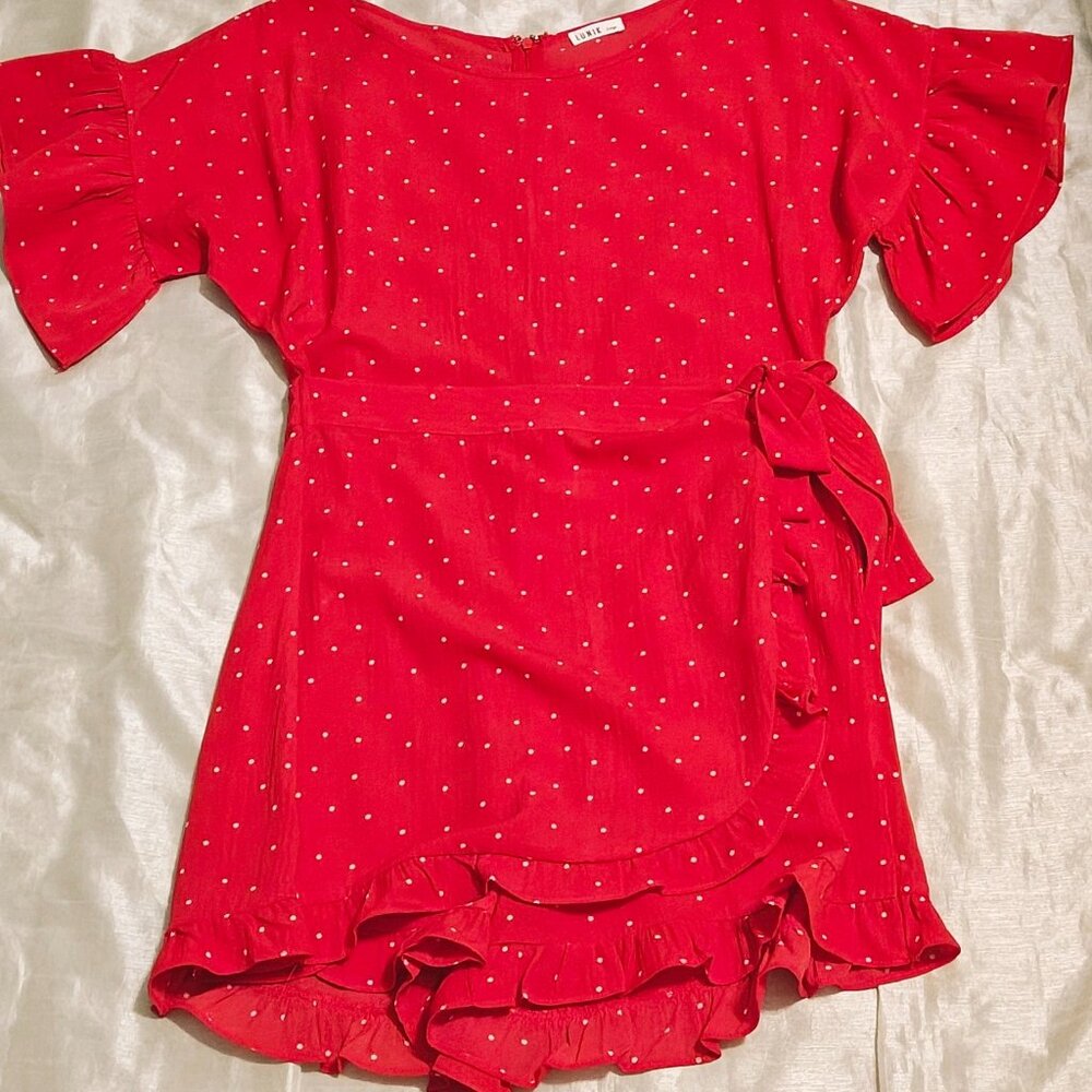Lunik women's short jumper short sleeves red & white polka dot sizeL boho